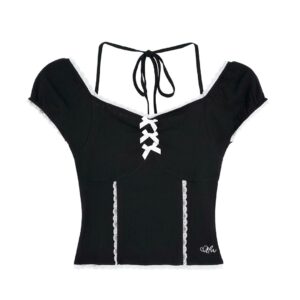 Senna Splicing Bow Lace Top