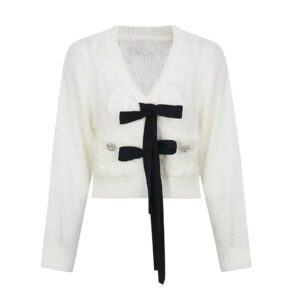Mythera Cable-knit Bow Front Cardigan